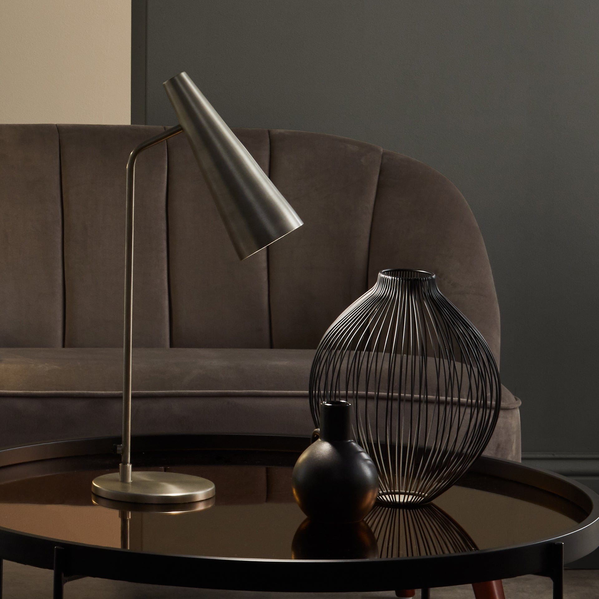 Marlen Cone-Shaped Task Table Lamp in Antique Silver