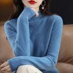 100% Cashmere Minimalist Half Turtleneck Knit Sweater – Soft Warm Basic Pullover for Autumn/Winter 21