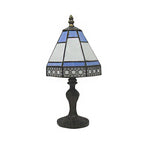 Aleron | Lampada da comodino conica beige e blu, stile vetro colorato a singola testa