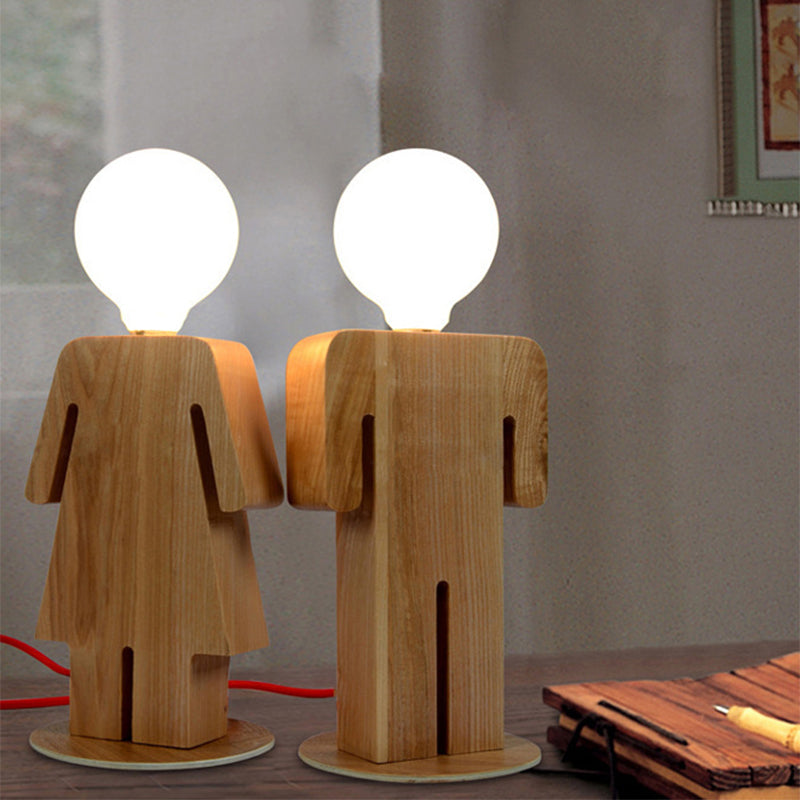 Nuvori | Modern Wooden Single-Head Plug-In Desk Lamp For Study Room In Beige