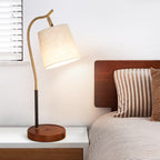 Mirae | Barrel-Shaped Fabric Nightstand Lamp With Gooseneck Arm, Single-Bulb
