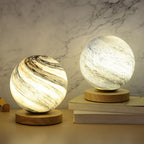 Lunara Mini Post-Modern 1-Bulb Night Table Lamp With Wooden Base