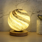 Lunara Mini Post-Modern 1-Bulb Night Table Lamp With Wooden Base