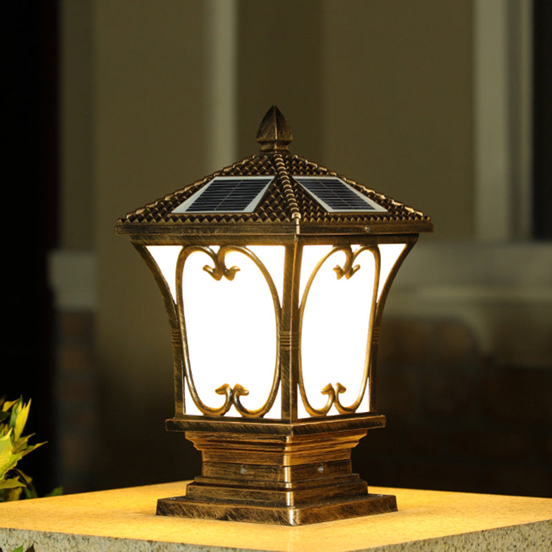 Bellaro | Vintage Rozszerzana Matowa Szklana Solarna Lampa Ogrodowa na Słup