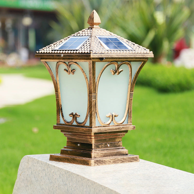 Bellaro | Vintage Rozszerzana Matowa Szklana Solarna Lampa Ogrodowa na Słup