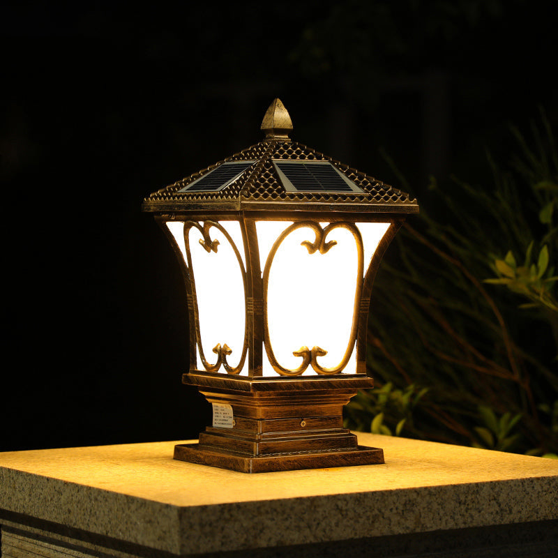 Bellaro | Vintage Rozszerzana Matowa Szklana Solarna Lampa Ogrodowa na Słup