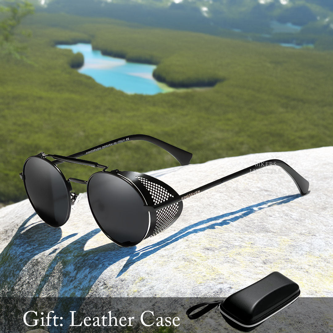 Gotiske steampunk runde solbriller polariserte linser