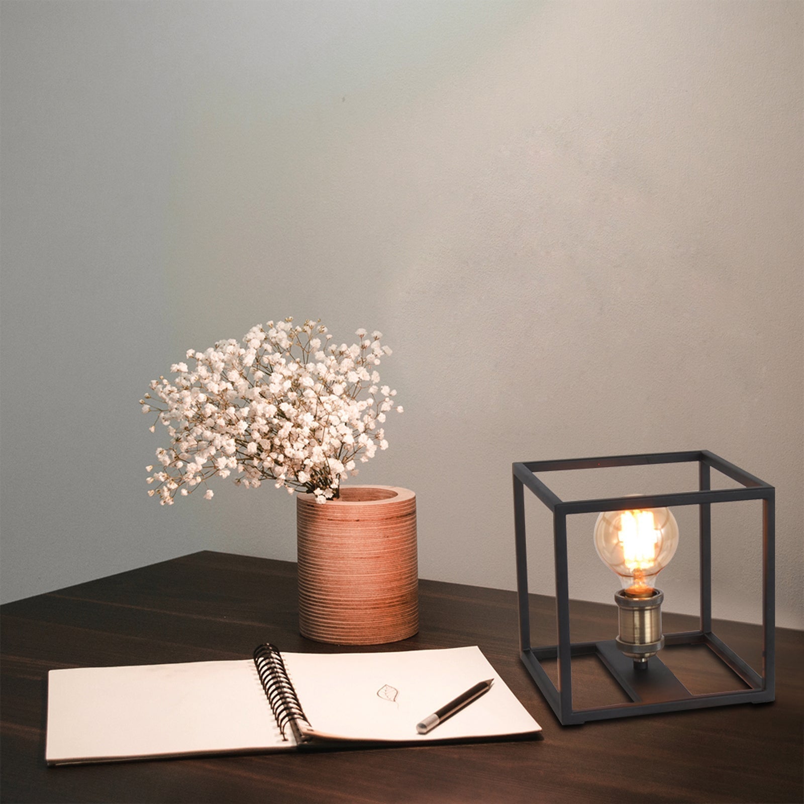 Lucen Black Modern Table Lamp With Iron Frame And Square Shade