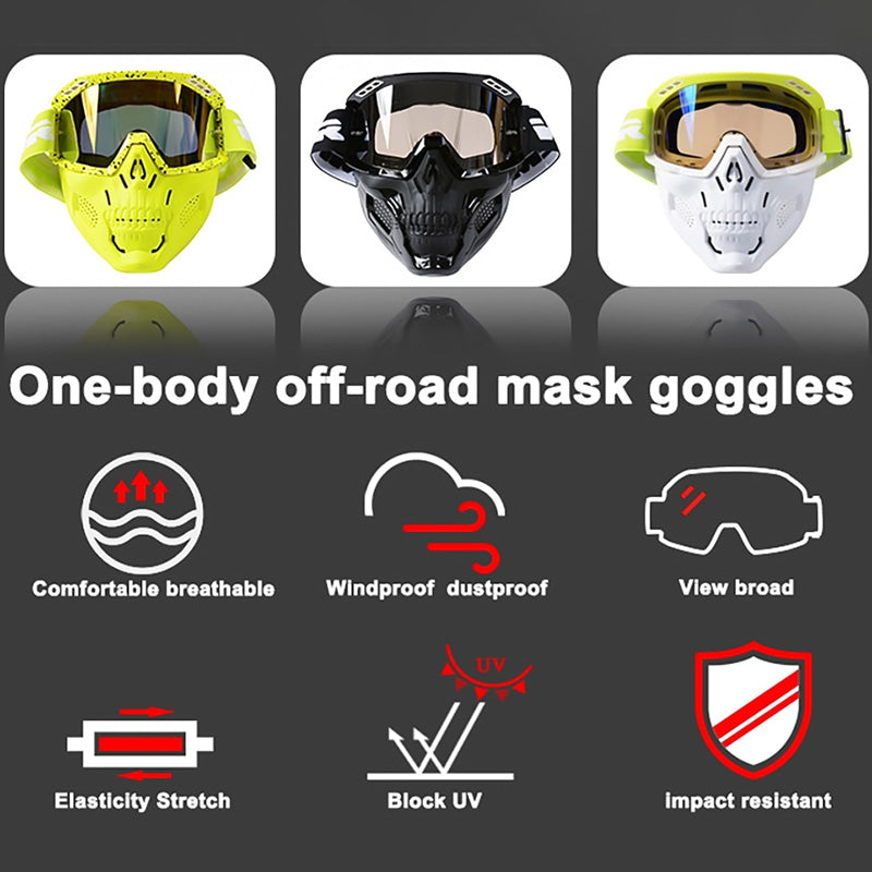 Skull Motorcycle Mask With Impact-Resistant PC Lens