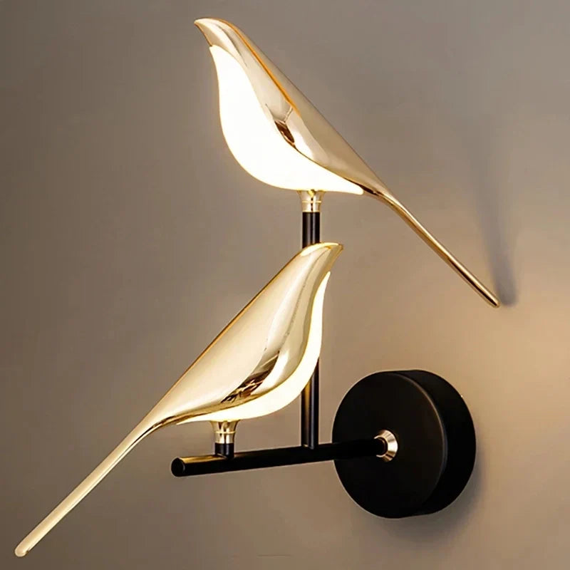 Applique da parete per uccelli Aurelle regolabile rotante luce LED dorata stile Art Deco