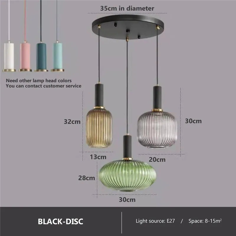 Levendige retro glazen hanglamp met LED voor woonkamer