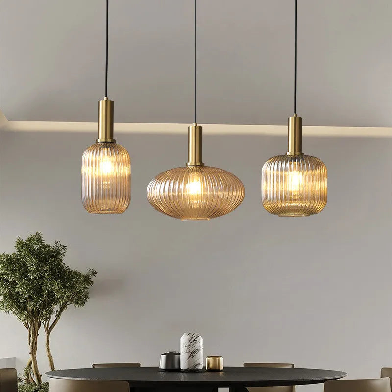 Levendige retro glazen hanglamp met LED voor woonkamer
