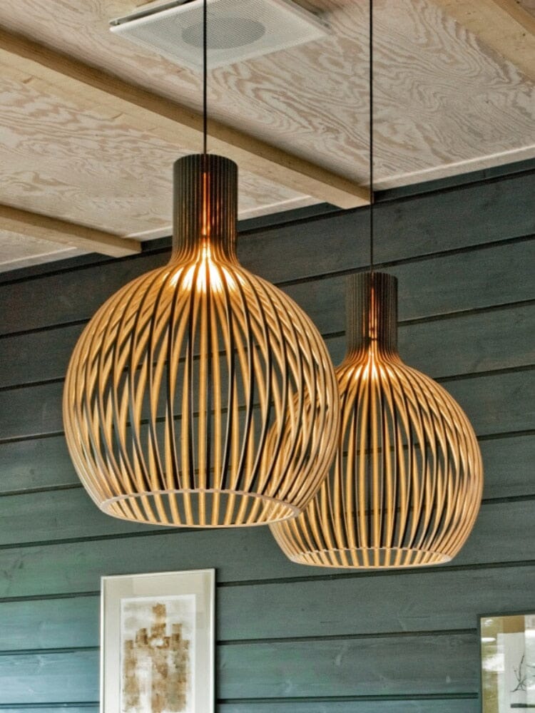 Scandi Wooden Cage Pendant Light