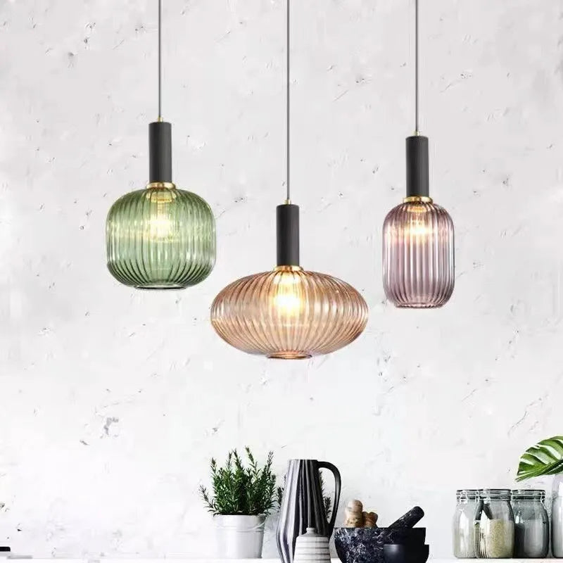 Levendige retro glazen hanglamp met LED voor woonkamer