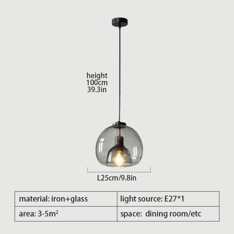 Nordic Black LED Pendant Light In Wrought Iron And Glass