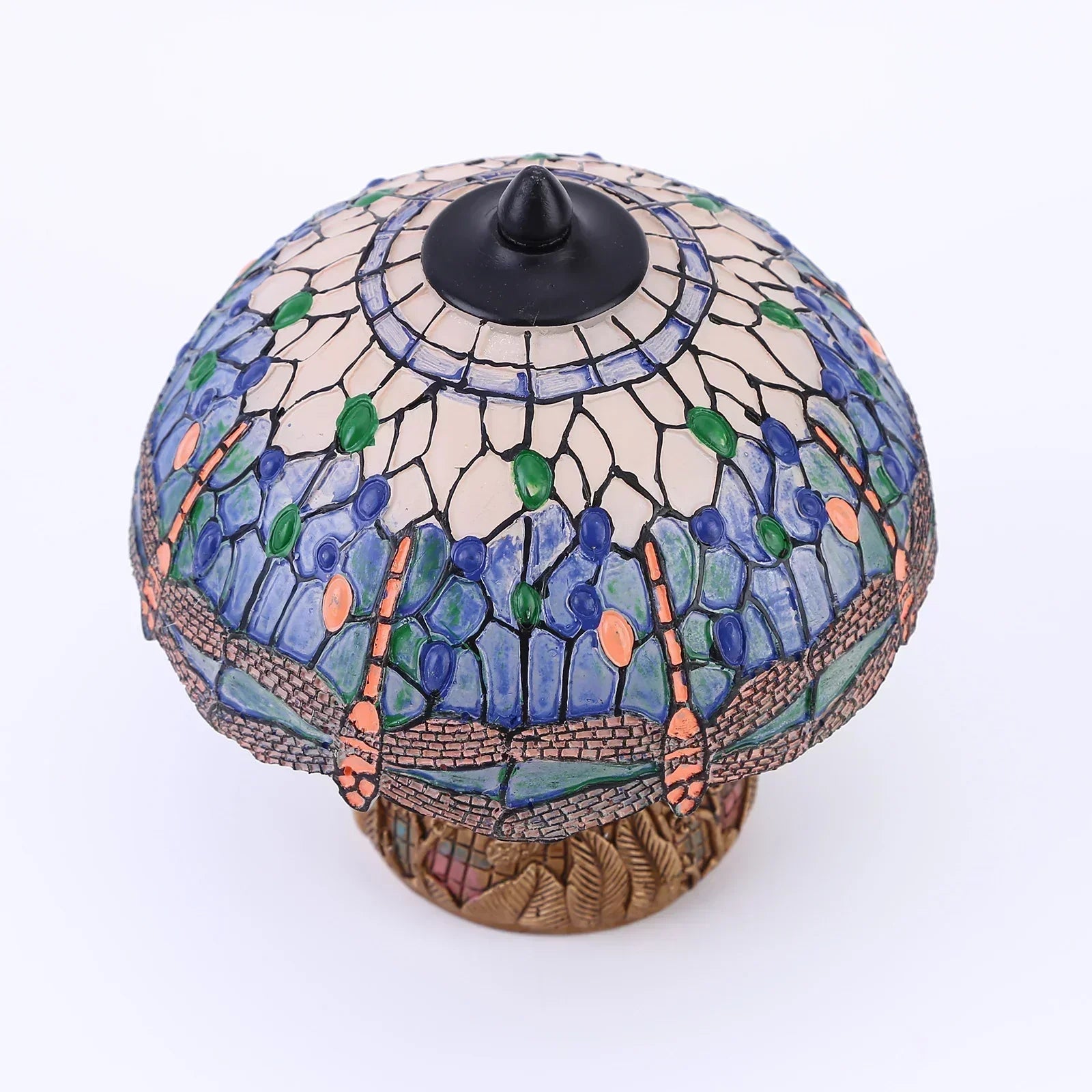 Lampada da tavolo in vetro colorato Art Nouveau con design a libellula, accento decorativo vintage per interni eleganti