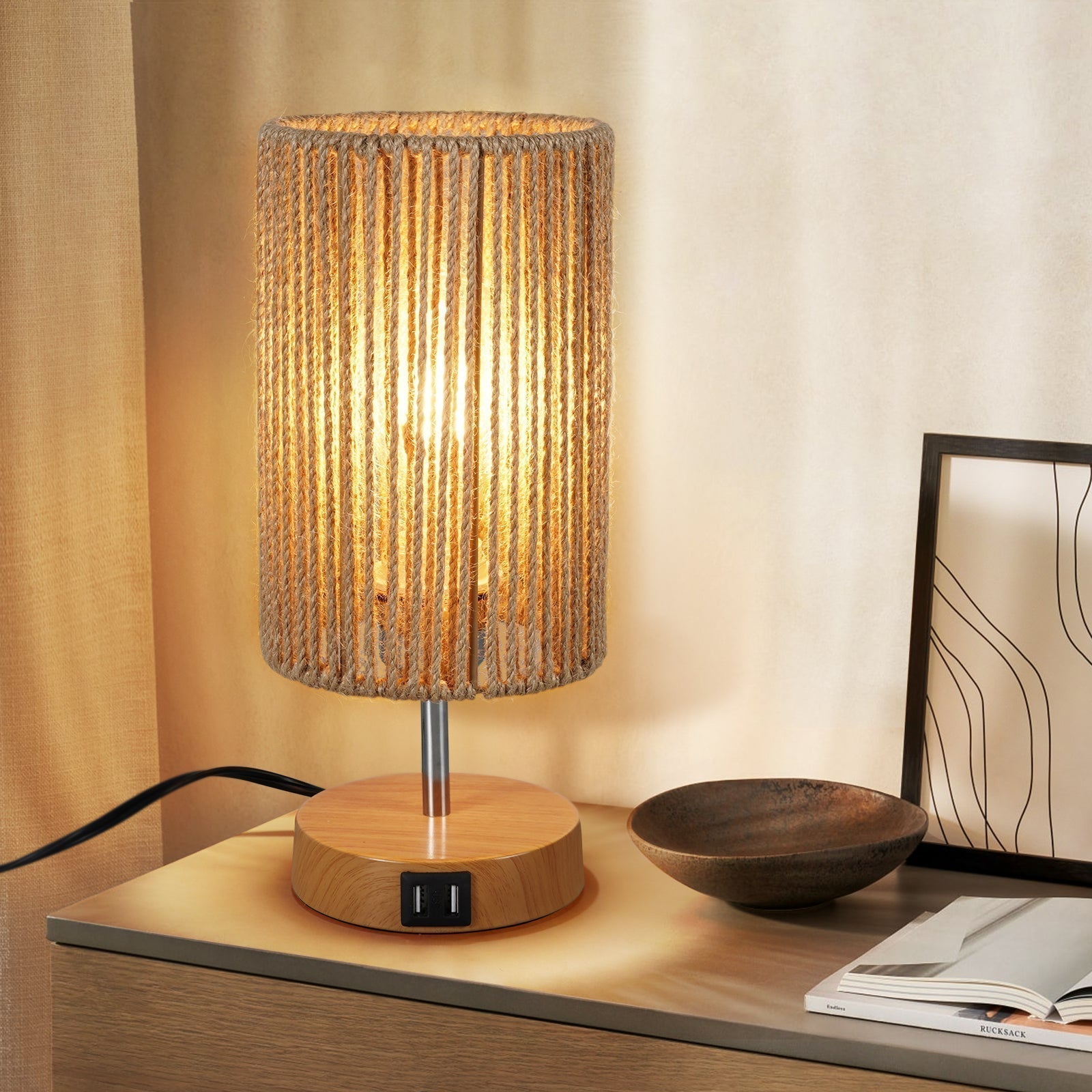 Lampa nocna Liora Boho z dotykowym sterowaniem do stolika nocnego