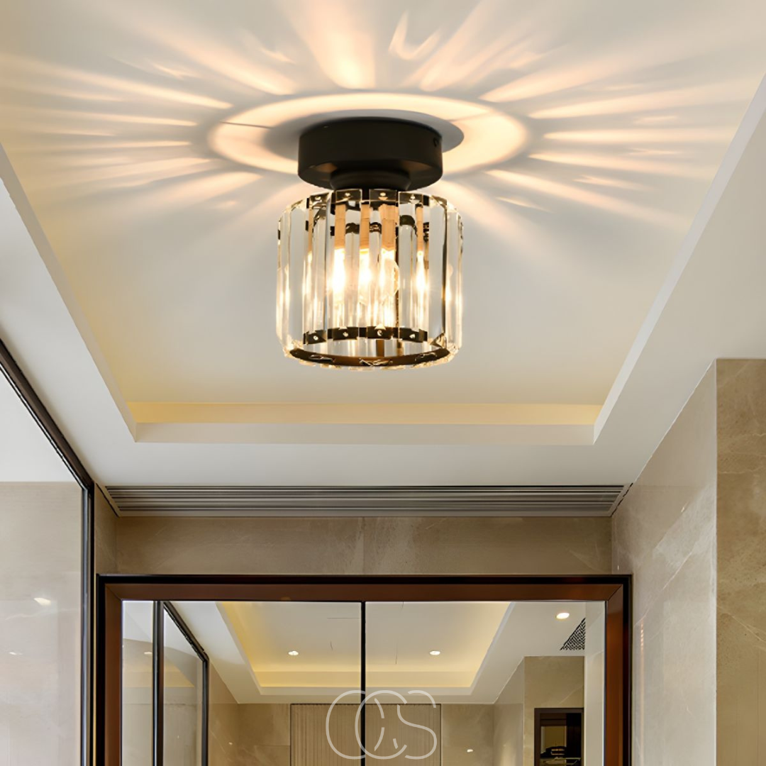 Norroe - Lampada da soffitto in cristallo - Metallo nero e cristallo K9 a plafone