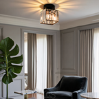 Norroe - Lampada da soffitto in cristallo - Metallo nero e cristallo K9 a plafone