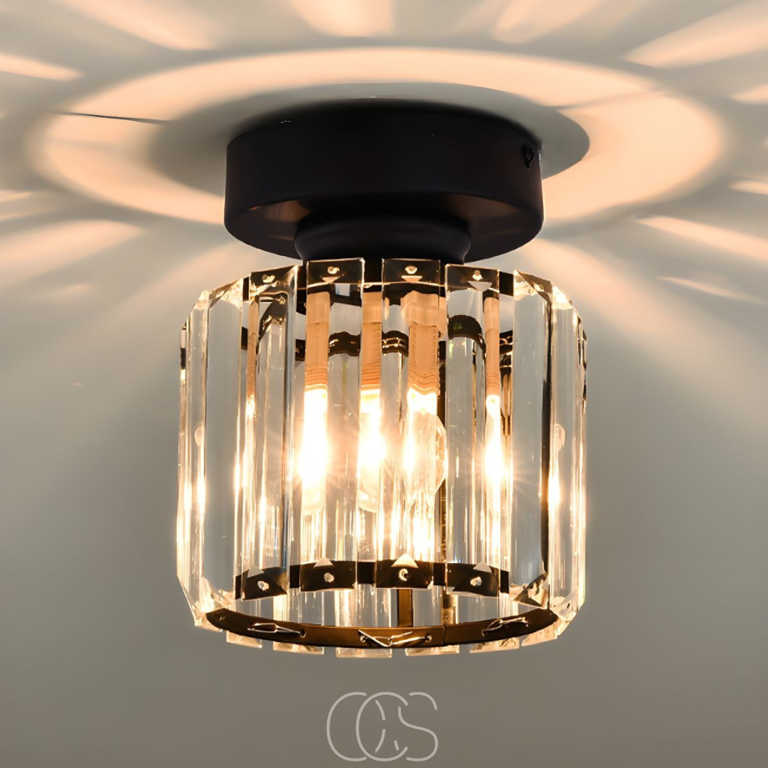 Norroe - Lampada da soffitto in cristallo - Metallo nero e cristallo K9 a plafone