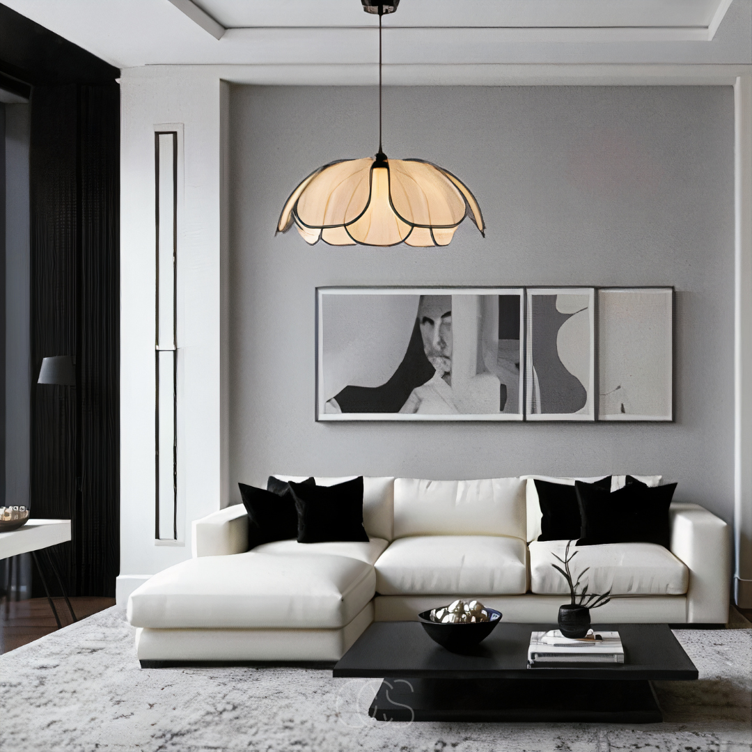 Norroe - Flower-shaped Rattan Pendant Lamp with Black Accents
