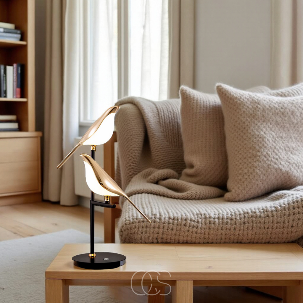 Norroe - Lampada da tavolo LED con uccello dorato – luce calda e atmosferica