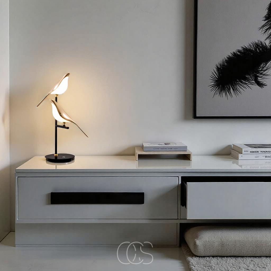 Norroe - Lampada da tavolo LED con uccello dorato – luce calda e atmosferica