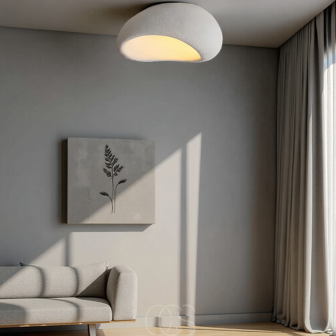 Norroe - Wabi-Sabi Fabric Ceiling Lamp - Polyform & Resin