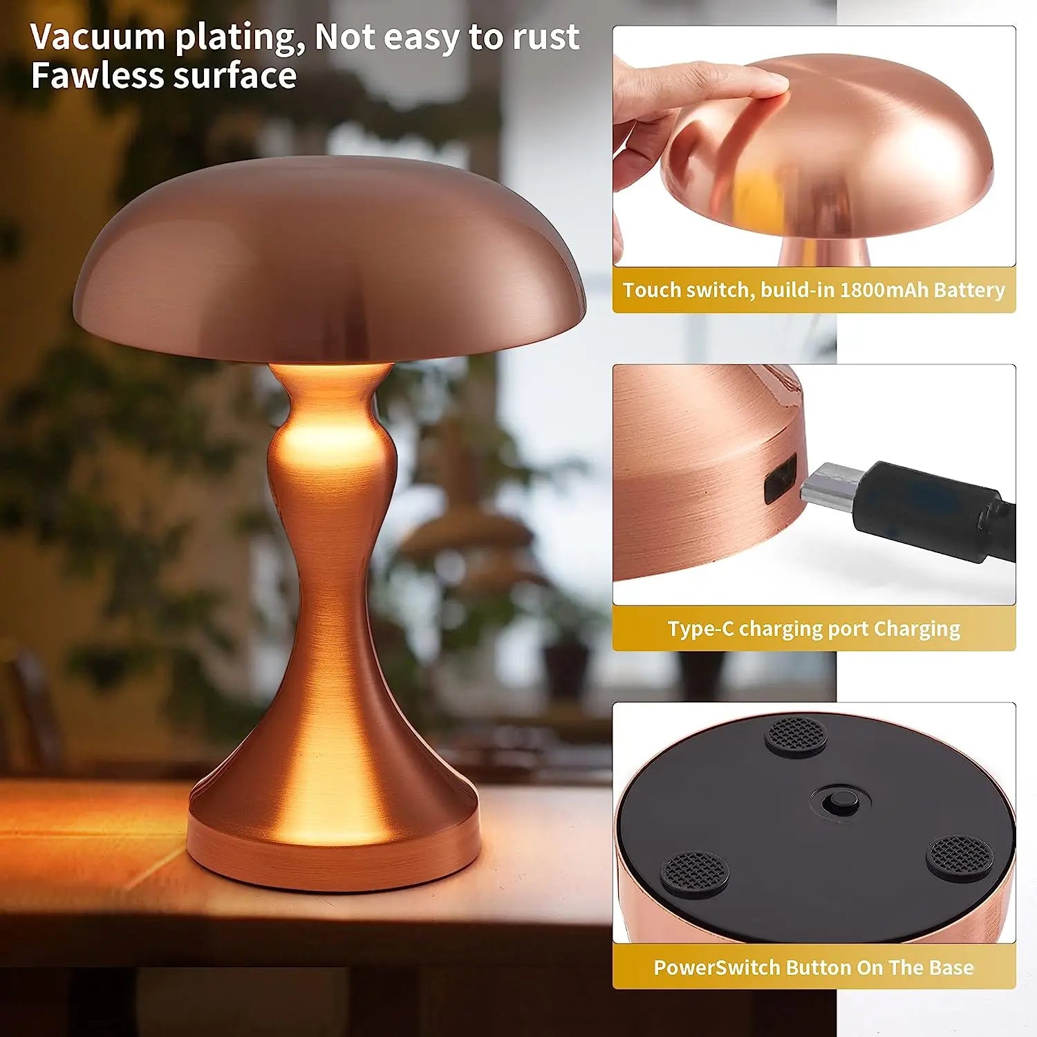 FungiGlow Sopp Berøringssensor Trådløs Bordlampe Nattlys