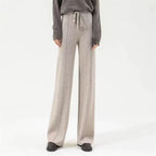 100% Cashmere Wide-Leg Knit Pants - High-Waist Soft Warm Trousers for Effortless Autumn/Winter Style