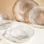 Kultakoristeiset lasiset jälkiruokalautaset | Tyylikäs astiasto