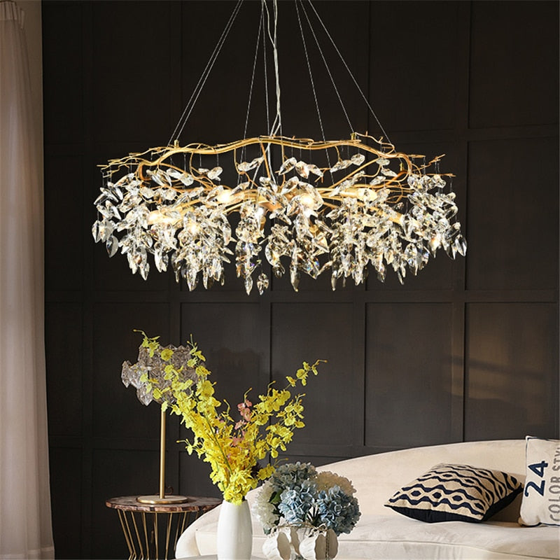 Aurora Luxe Crystal Chandelier With Gold Finish Pendant