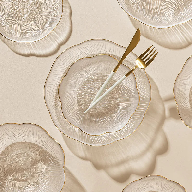 Goud ingelegde glazen dessertborden | Elegant serviesgoed