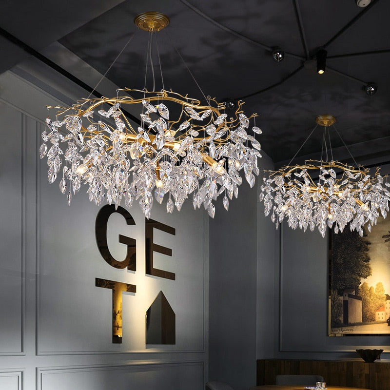 Aurora Luxe Crystal Chandelier With Gold Finish Pendant