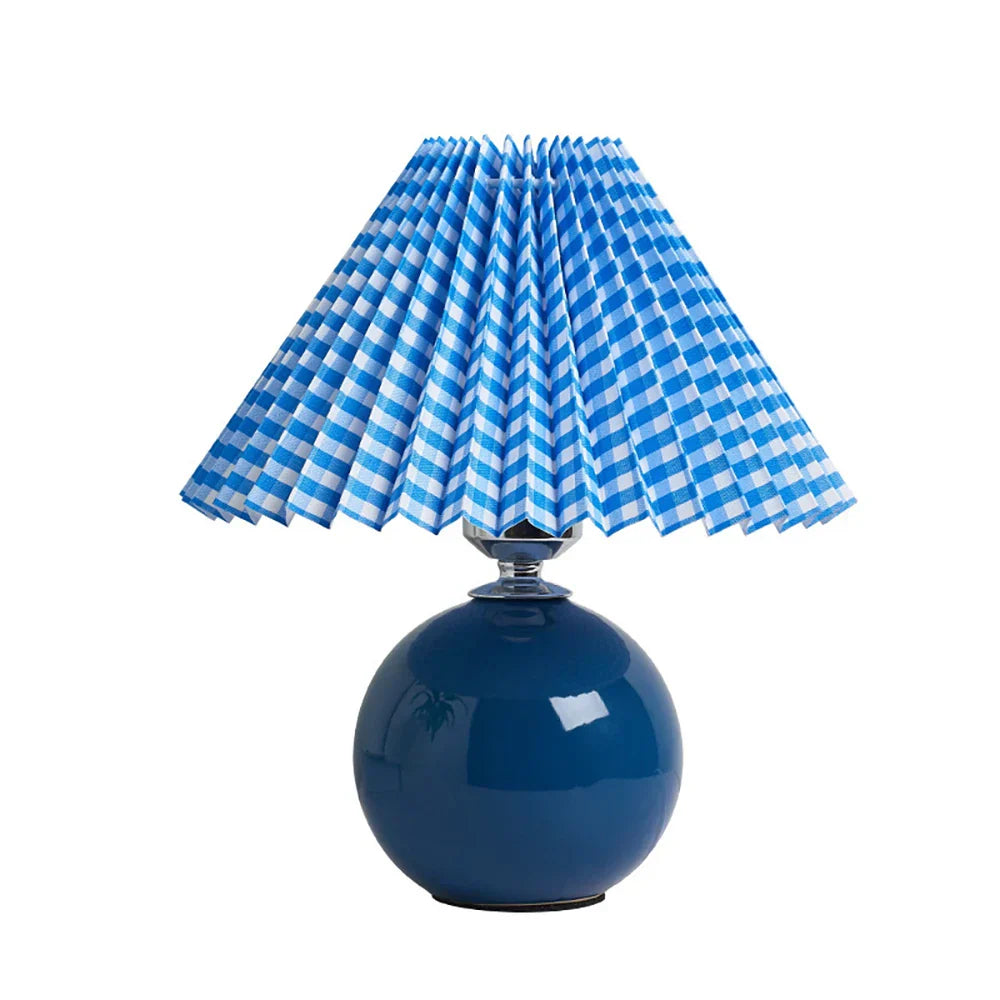 Niebieska plisowana lampa stołowa w nowoczesnym stylu vintage