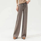 100% Cashmere Wide-Leg Knit Pants - High-Waist Soft Warm Trousers for Effortless Autumn/Winter Style