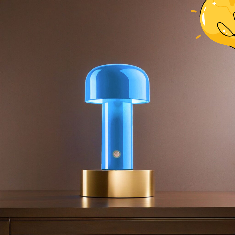 Kompaktowa ładowalna niebieska lampa stołowa w kształcie grzyba, nowoczesna lampka nocna