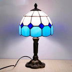 Vintage Blue Stained Glass Mosaic Bedside Lamp