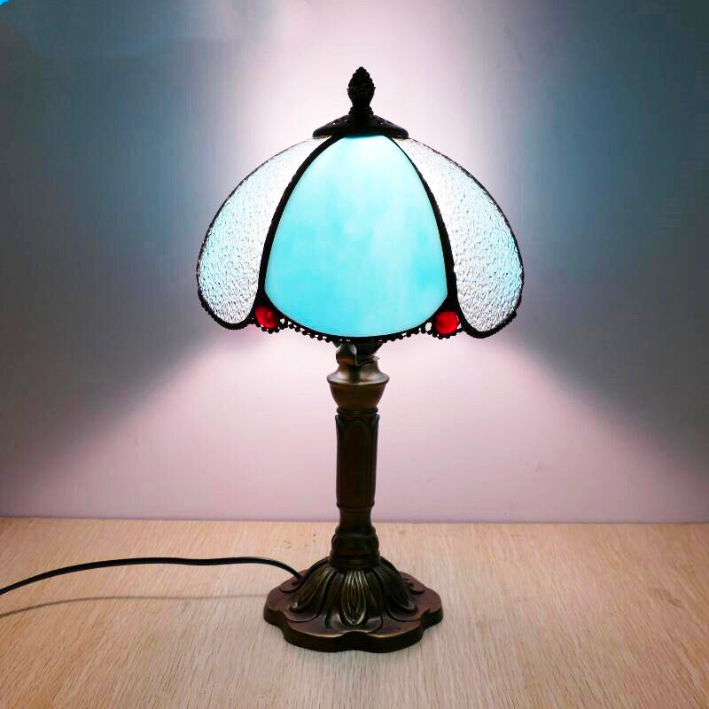 Vintage niebieska mozaikowa lampka nocna ze szkła witrażowego