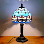 Vintage Blue Stained Glass Mosaic Bedside Lamp