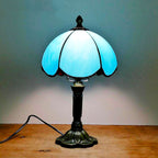 Vintage Blue Stained Glass Mosaic Bedside Lamp
