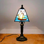Vintage Blue Stained Glass Mosaic Bedside Lamp