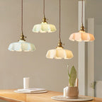 Liora Retro Krem Glass Blomstret Hengelampe