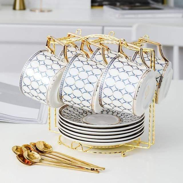 Deluxe Elara Goudaccent Botervormig Porseleinen Theeset Met Kopjes