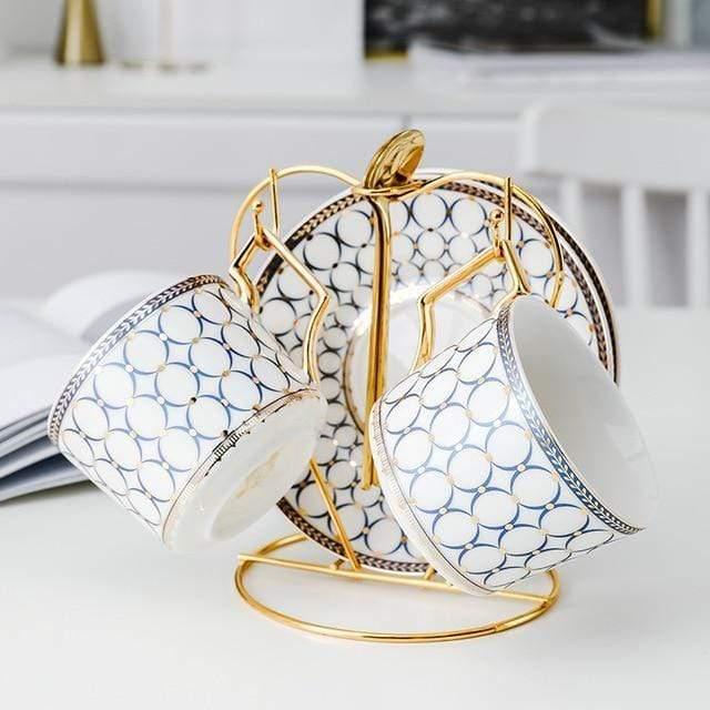 Deluxe Elara Goudaccent Botervormig Porseleinen Theeset Met Kopjes