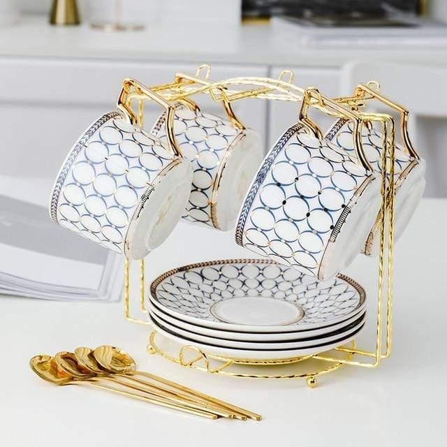 Deluxe Elara Goudaccent Botervormig Porseleinen Theeset Met Kopjes