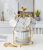 Deluxe Elara Gulddetaljerad Benporslin Tekanna Set Med Koppar